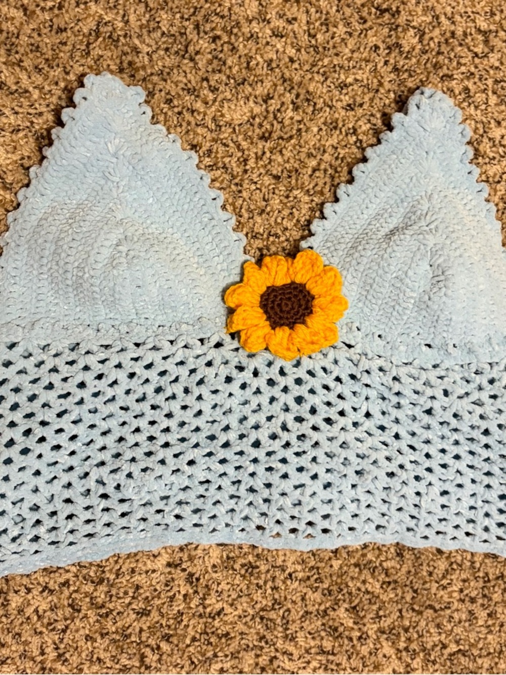 Handmade Crochet Light Blue Sunflower Top - Picture 2 of 4